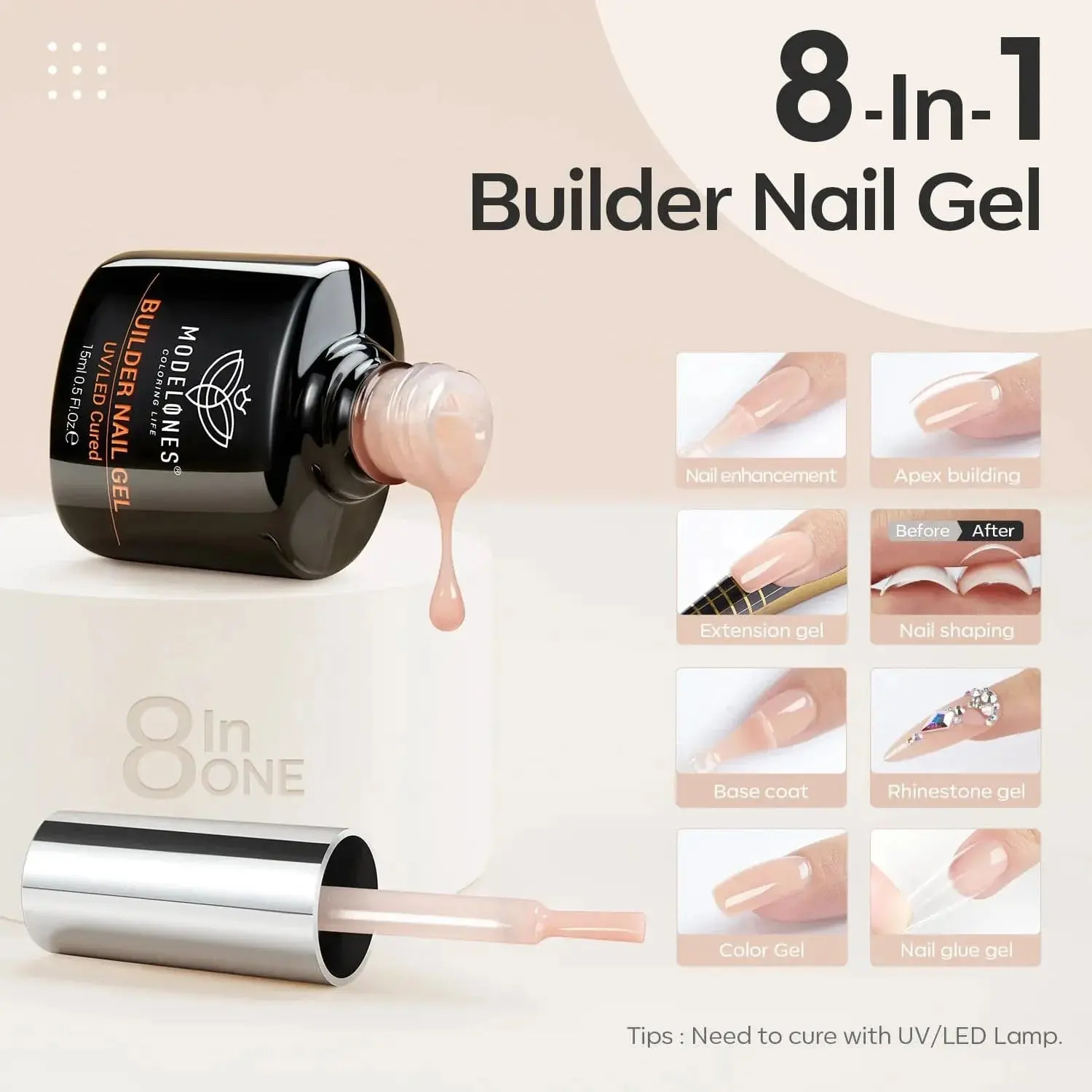8-in-1 Builder Nail Gel Nude Brown - Image 3