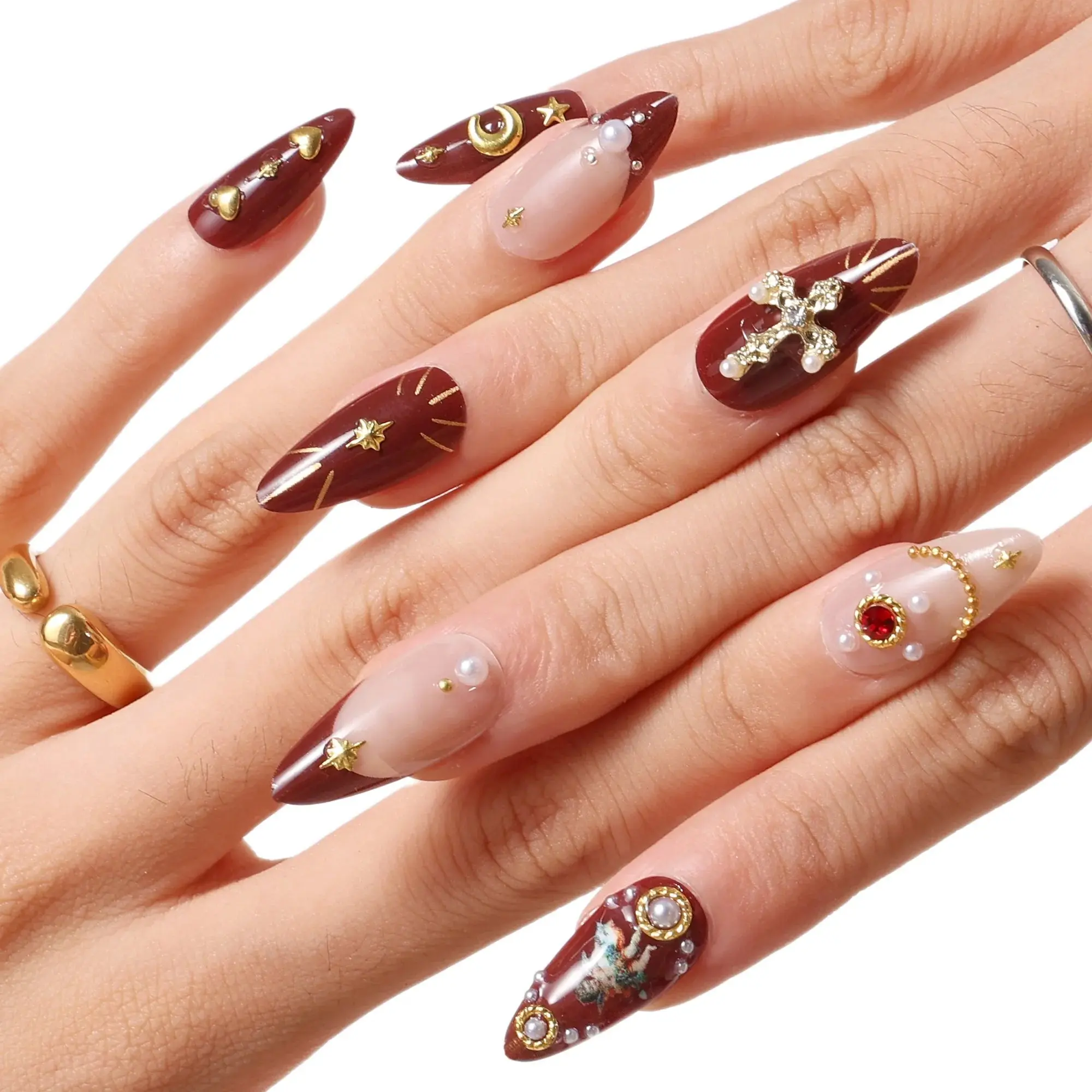 Press-On Nails Burgundy Cherub - Image 5