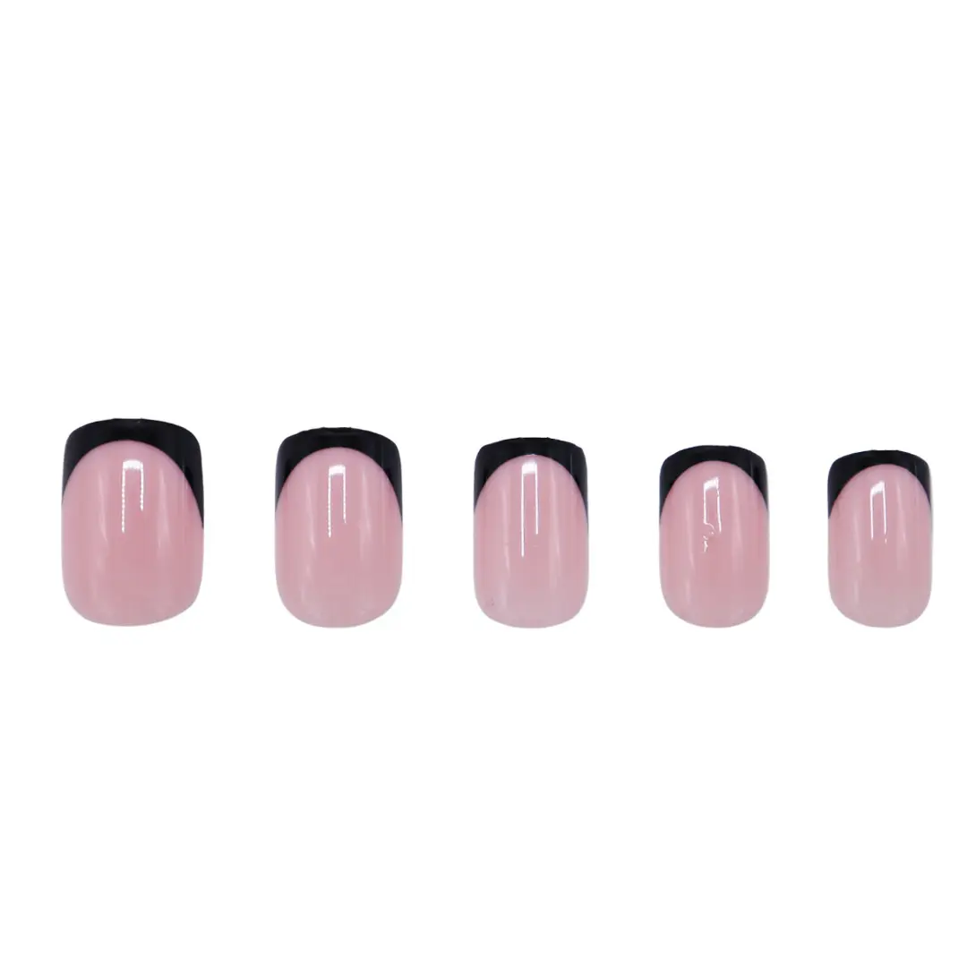 Press On French Nails Black /  Pink