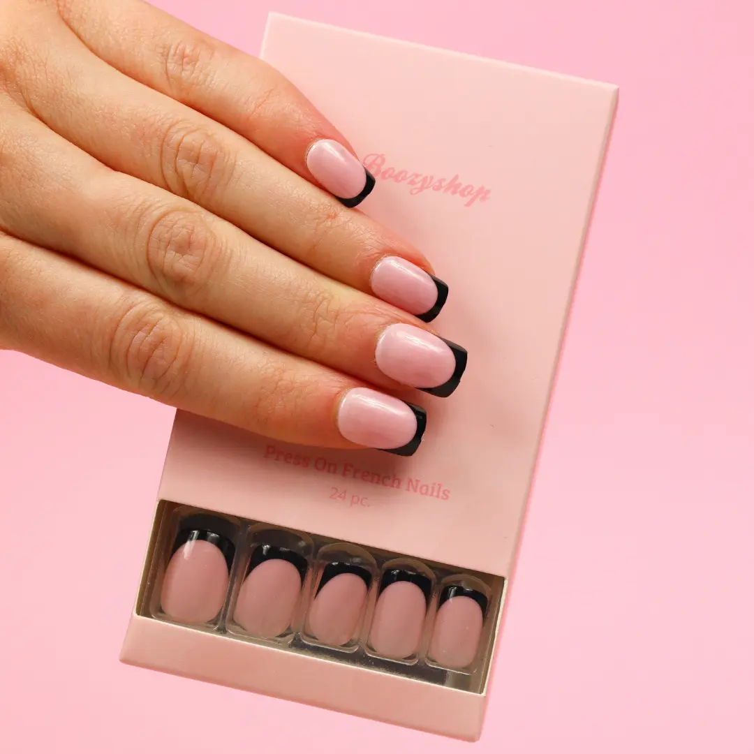 Press On French Nails Black /  Pink - Image 3