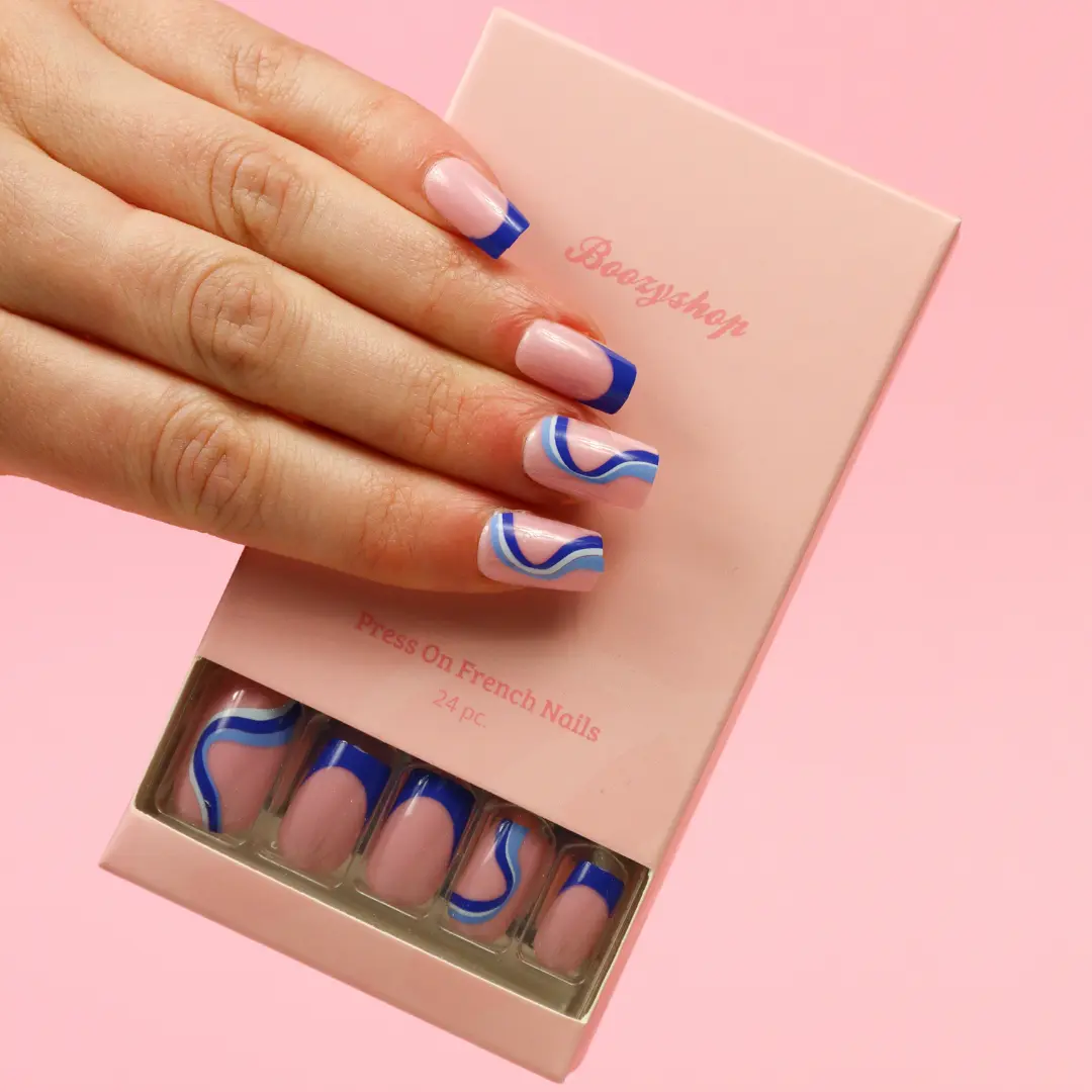 Press On French Nails Blue Waves - Image 3