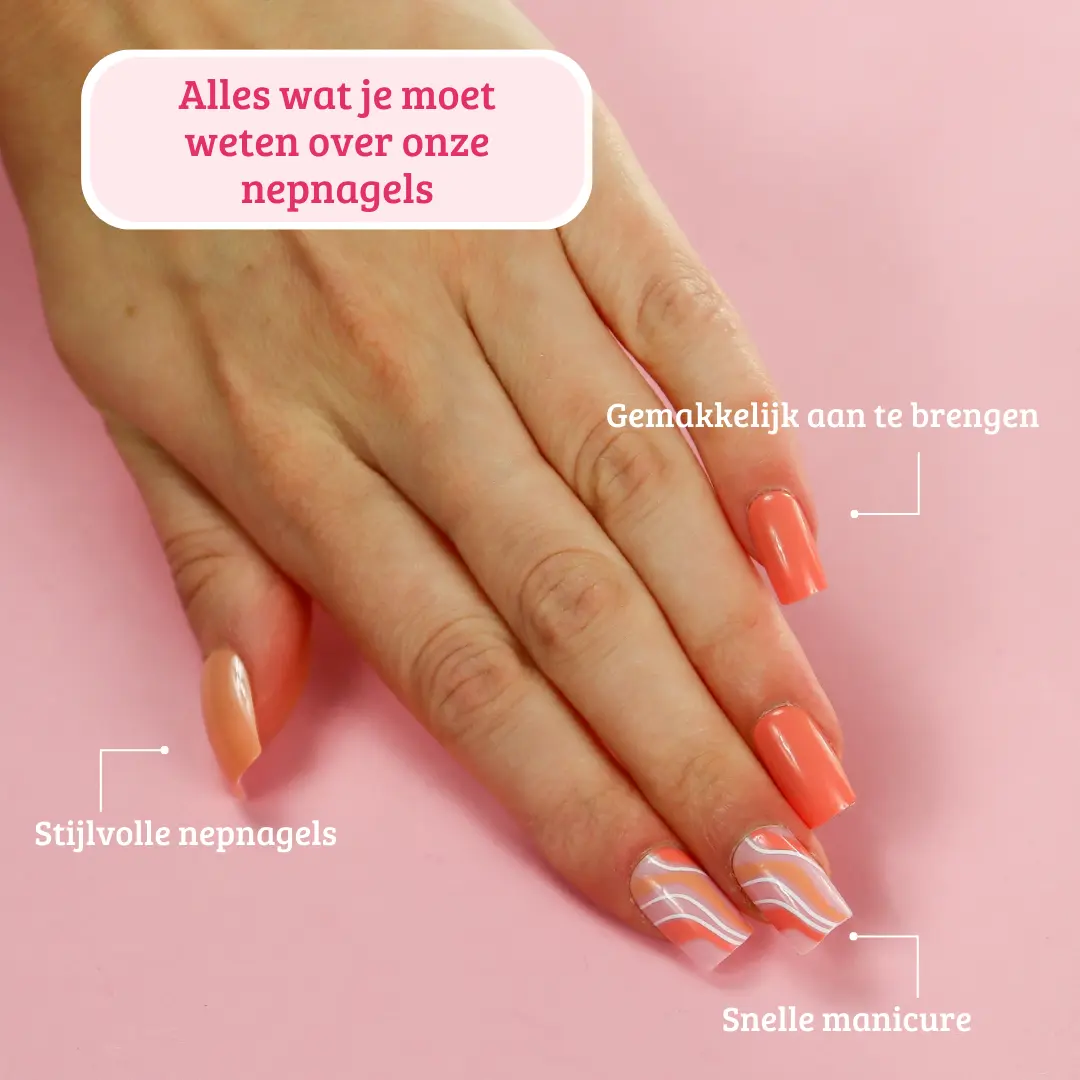 Press On French Nails Orange Waves - Image 9