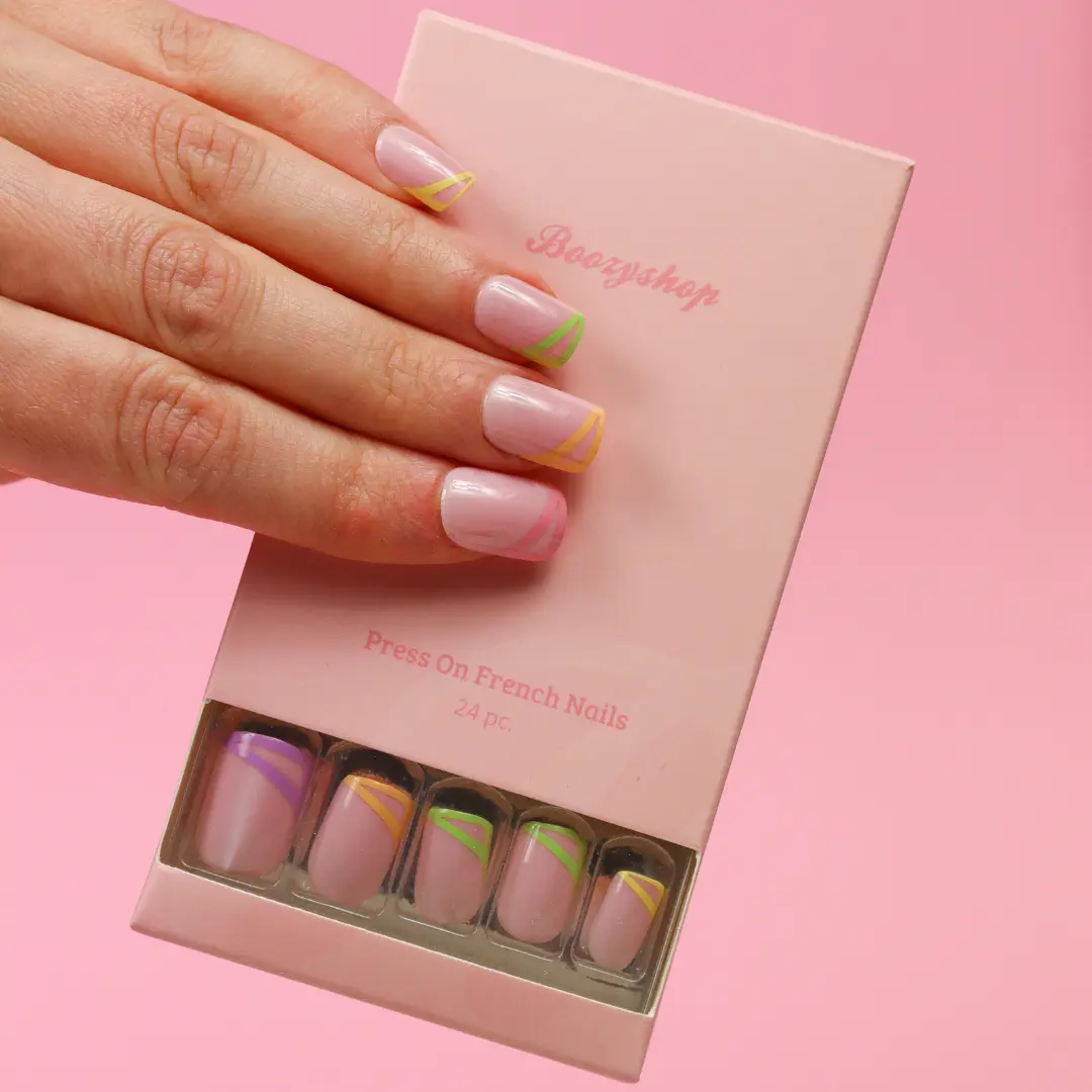 Press On French Nails Triangle Multicolor - Image 3