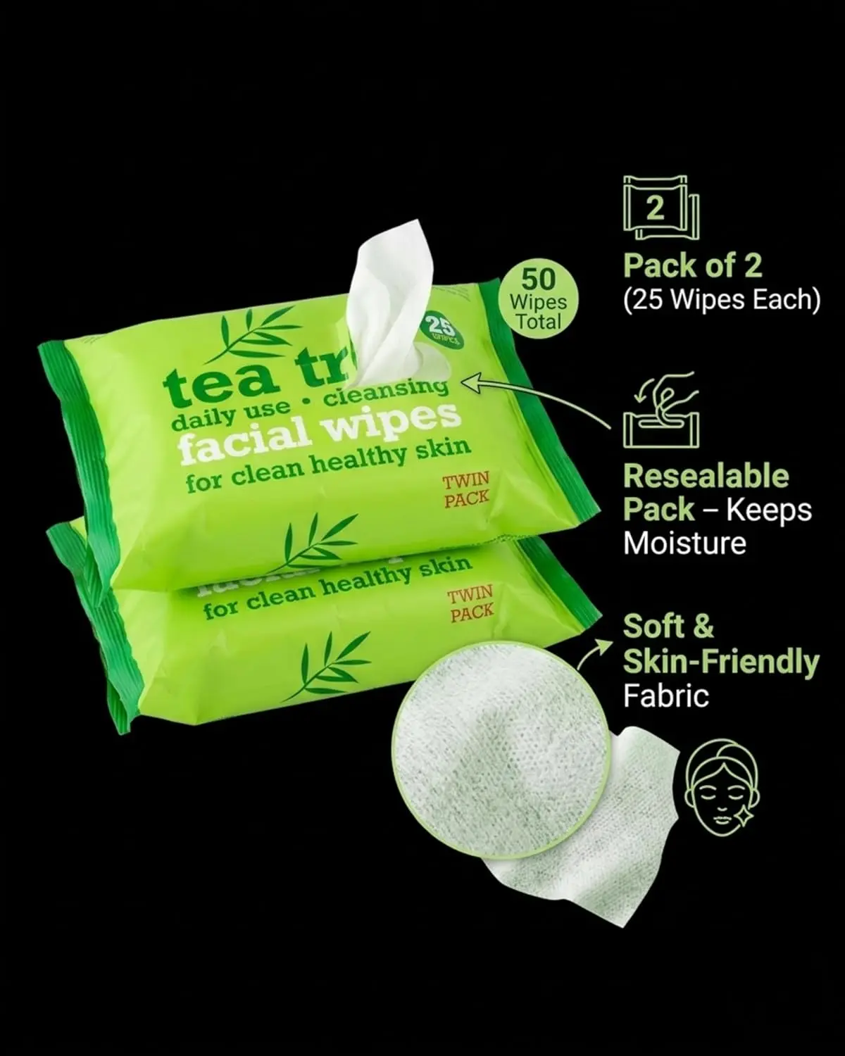 Tea Tree Facial Wipes Twin Pack - Image 5